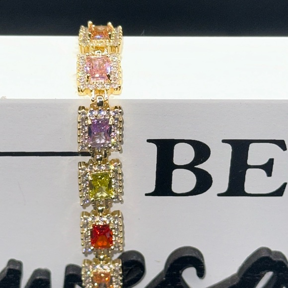 18K Yellow Gold Plated Multi-colored CZ bracelet from Pretty Bird🩷💜💚❤️🧡 - Picture 4 of 7